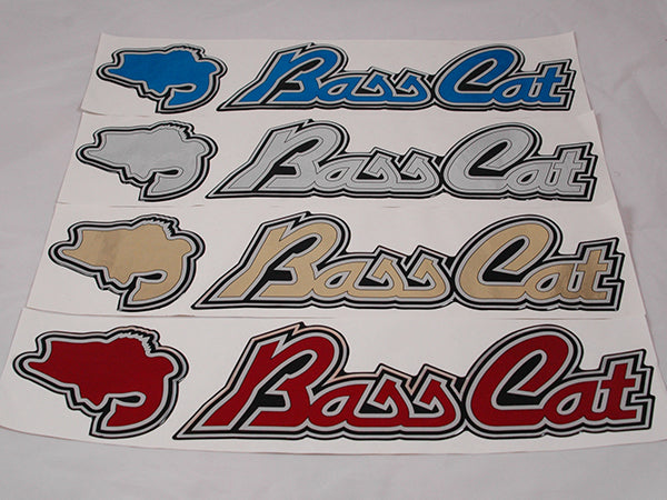 Authentic Factory Domed Bass Cat Decal 16 1/2" x 3 3/4" Red w Silver White/Chrome outline
