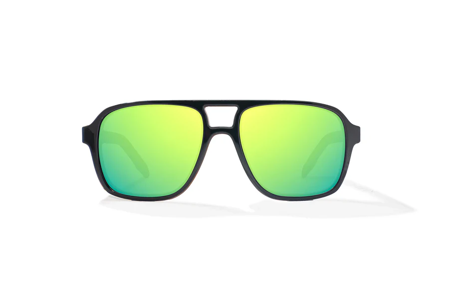 Bajio 12 South Sunglasses-Large-Black Gloss/Green Glass
