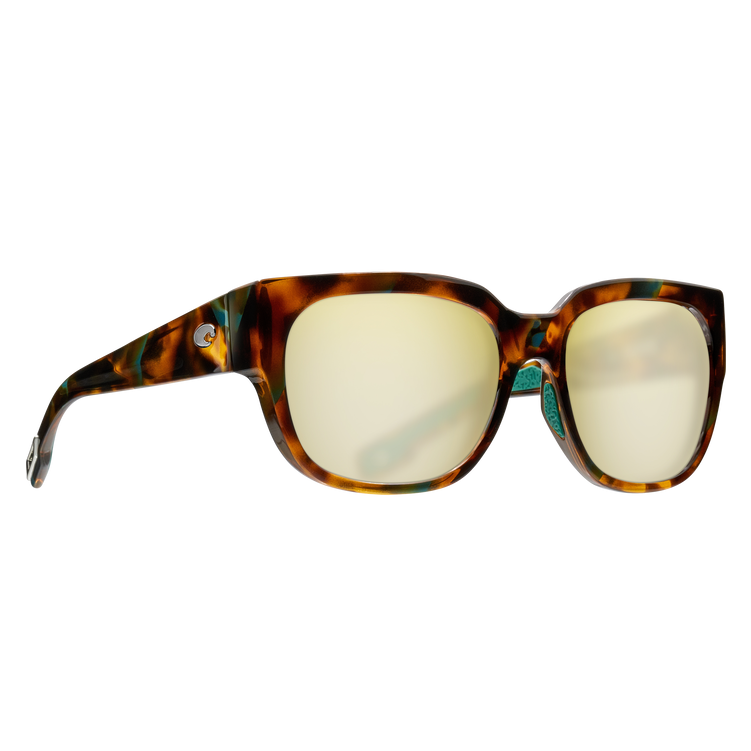 Shiny Palm Tortoise Frame Sunrise Silver Mirror Glass Lens