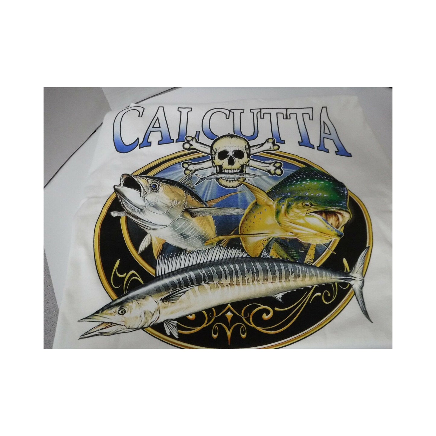 New Authentic Calcutta Short Sleeve Shirt White/ Front Pocket/ Back Offshore Trio in Circle Large