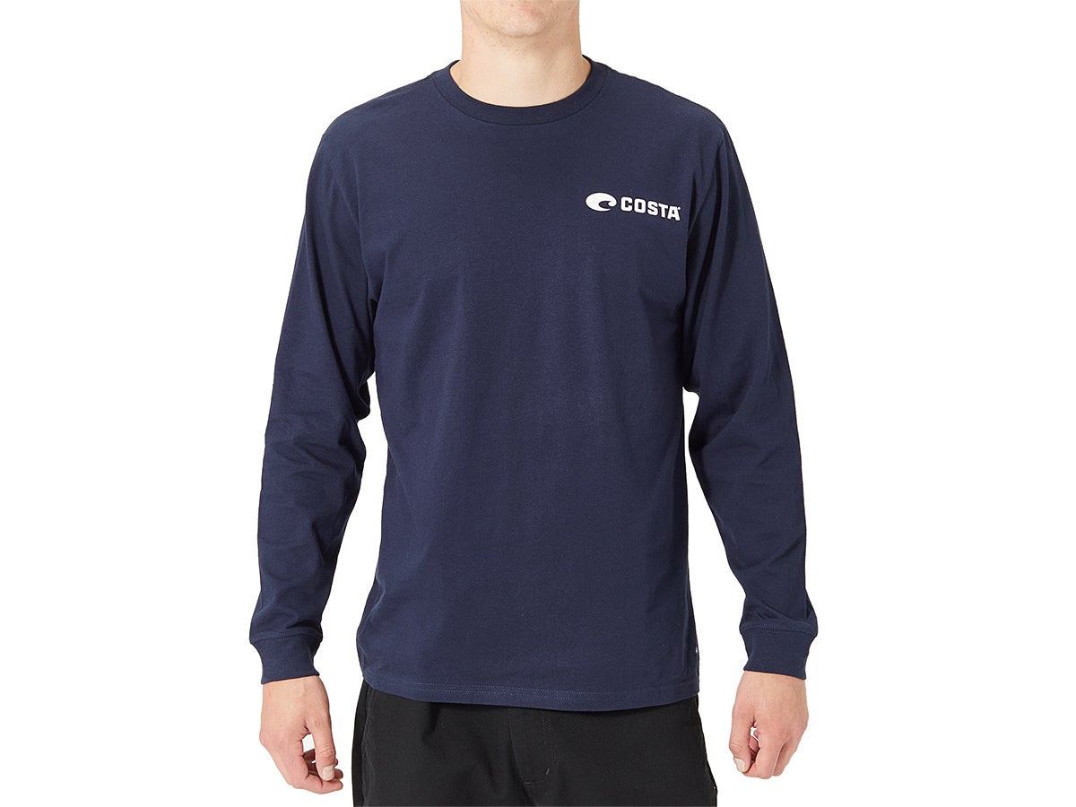 New Authentic Costa Del Mar Long Sleeve Emblem Bass Navy T-Shirt Medium