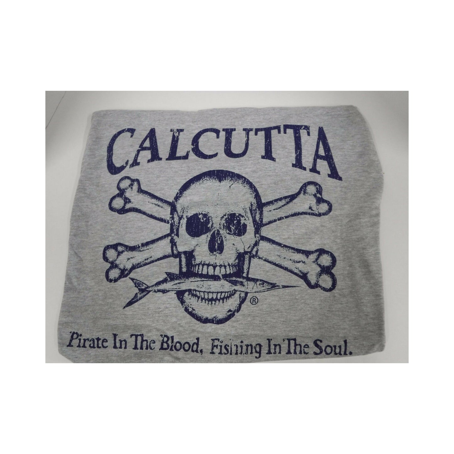 New Authentic Calcutta Short Sleeve Shirt Heather Gray/ Navy Original Logo Front and Back P.I.T.B