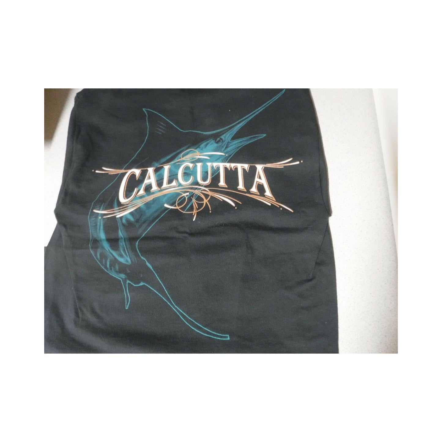 New Authentic Calcutta Short Sleeve Shirt Black/ Front Pocket/ Back Deep Blue Marlin Medium