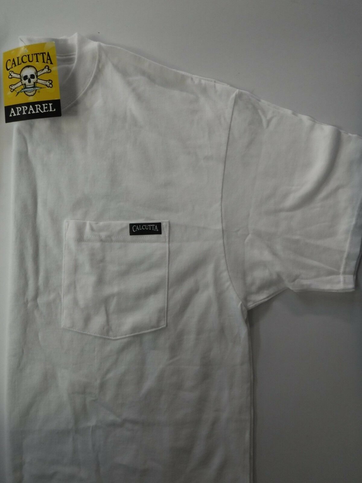 New Authentic Calcutta Short Sleeve Shirt White/ Front Pocket/ Back Striper/Faded Logo XLarge
