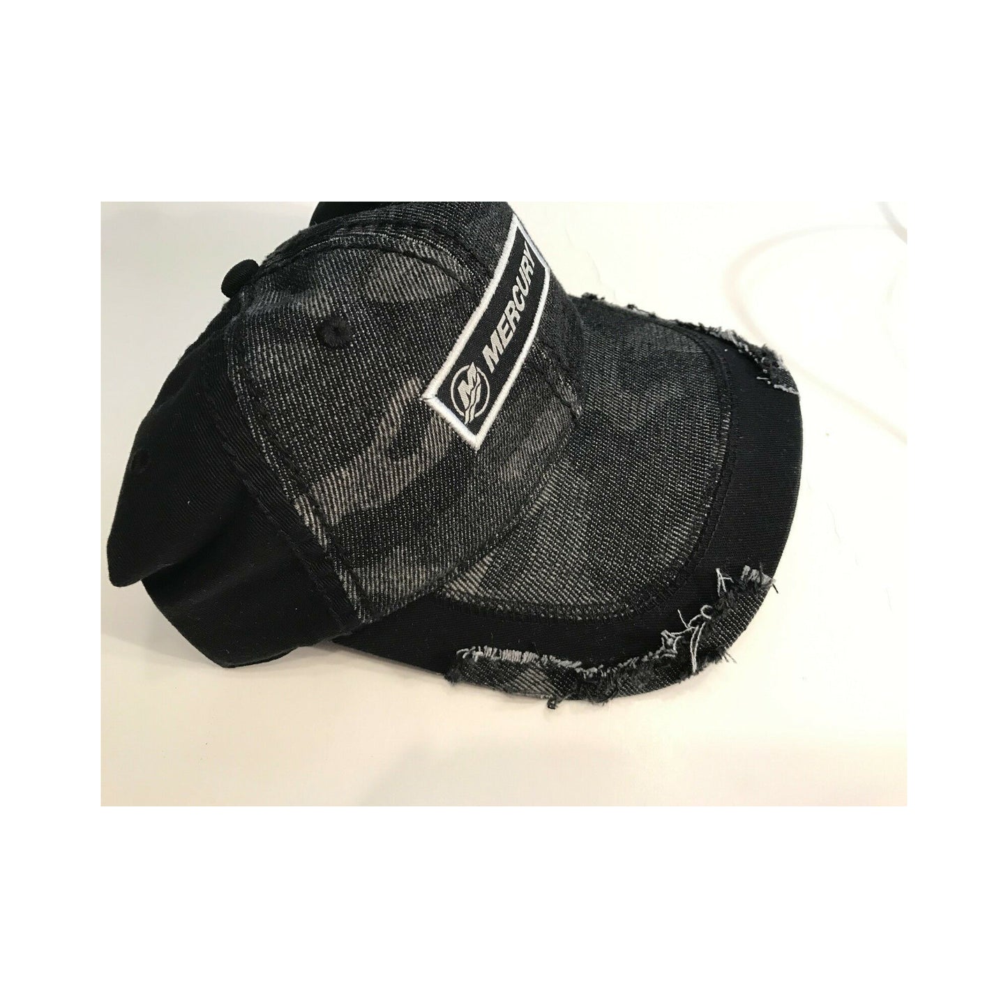 Authentic Mercury Marine Hat Frayed Black and Gray Camo