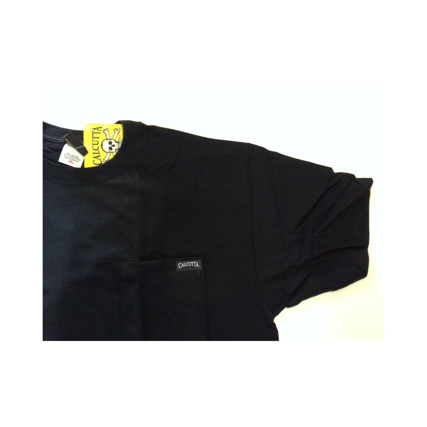 New Authentic Calcutta Short Sleeve Shirt -Medium-Black/ Front Pocket/ Back Skull and Cross Bones Medium