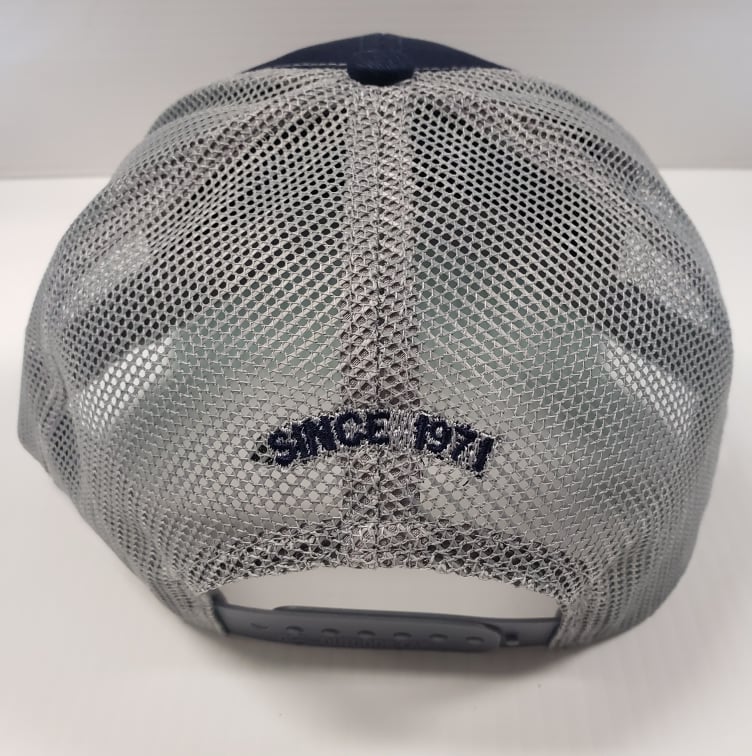 Bass Cat Mesh Flag Patch Hat-Gray/Navy Mesh/Flag Pattern Logo