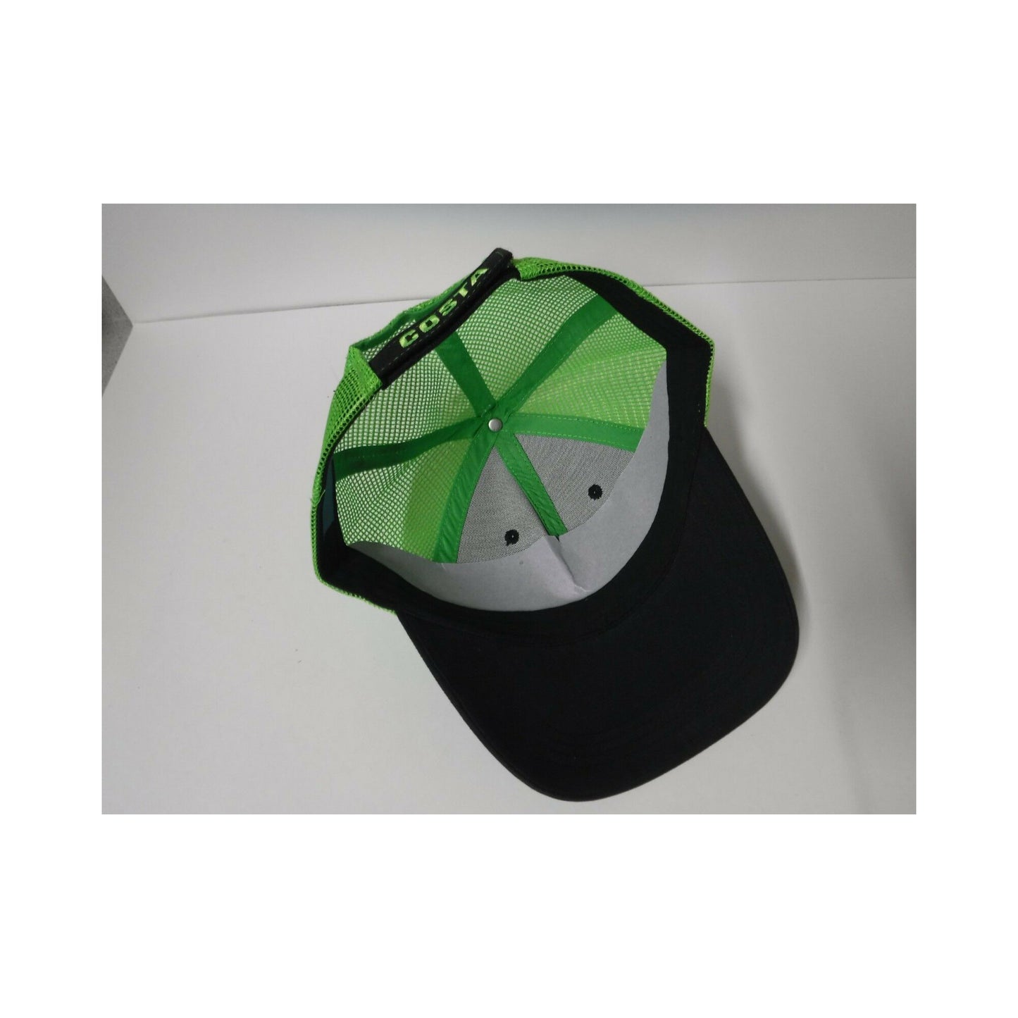 New Authentic Costa Trucker Hat Adjustable Black Neon Green Logo and Mesh