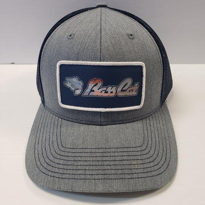 Bass Cat Mesh Flag Patch Hat-Gray/Navy Mesh/Flag Pattern  Logo