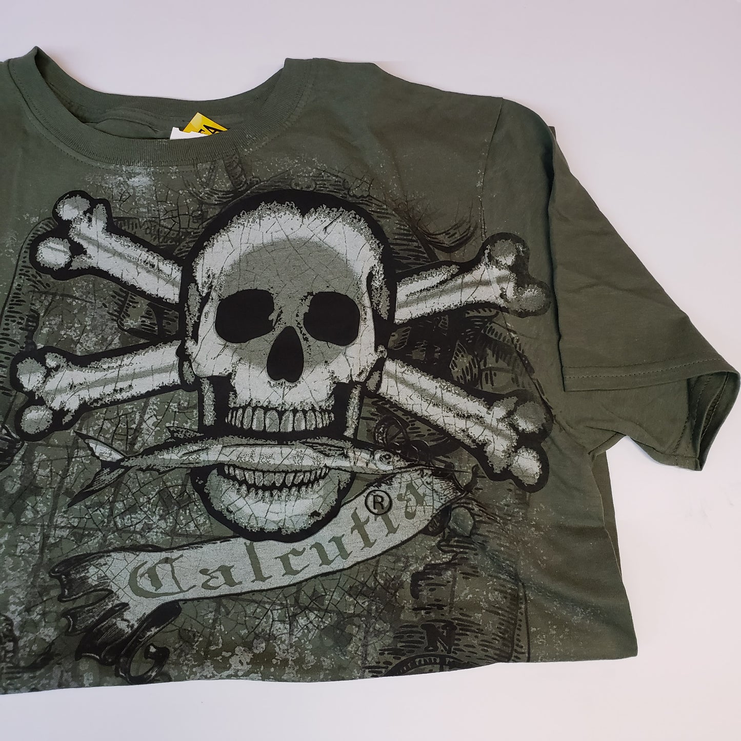 New Authentic Calcutta Short Sleeve Shirt  Moss (Green)/ Front Kickback Skull