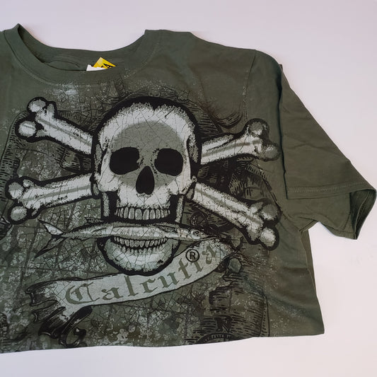 New Authentic Calcutta Short Sleeve Shirt  Moss (Green)/ Front Kickback Skull