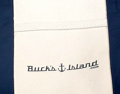 Buck's Island Cotton/Canvas Hand Bag- Khaki/Navy Blue-- 12"x 14"