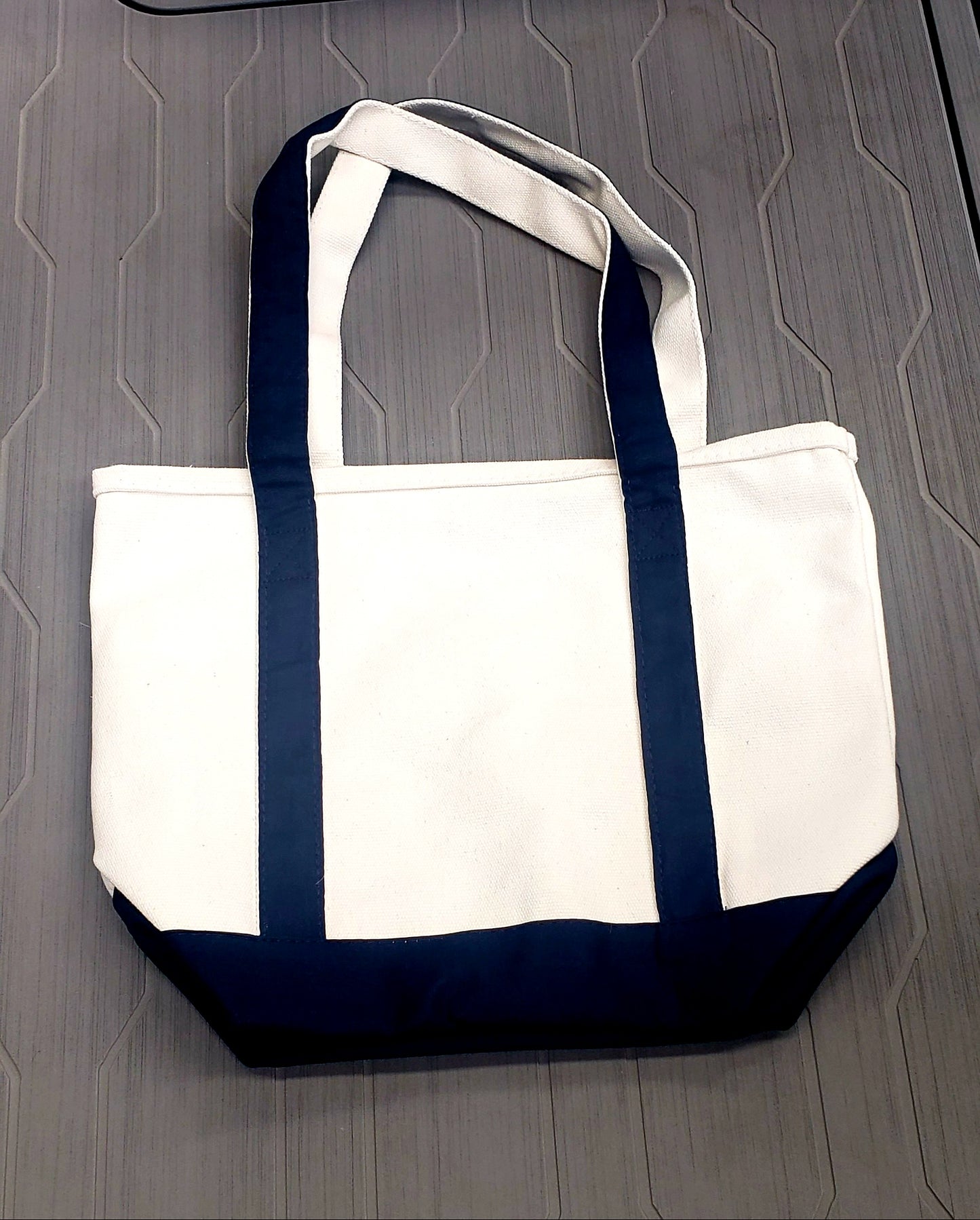 Buck's Island Cotton/Canvas Hand Bag- Khaki/Navy Blue-- 12"x 14"