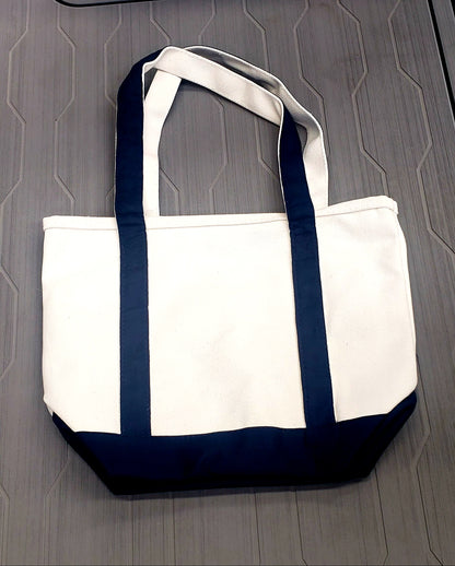 Buck's Island Cotton/Canvas Hand Bag- Khaki/Navy Blue-- 12"x 14"