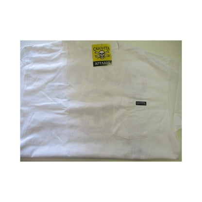 New Authentic Calcutta S/S T-Shirt White/ Front Pocket/ Back "Best Damn Bait You Will Ever Drag" Logo