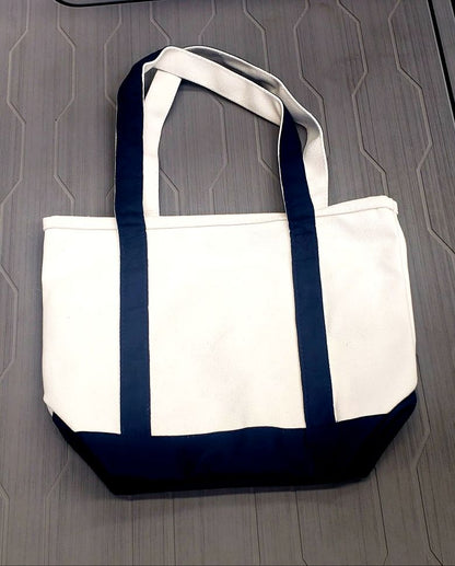 Buck's Island Cotton/Canvas Hand Bag- Khaki/Navy Blue-- 12"x 14"