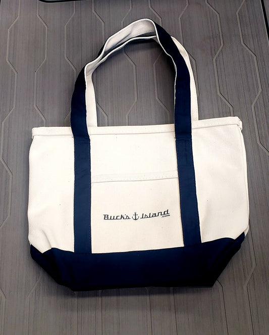 Buck's Island Cotton/Canvas Hand Bag- Khaki/Navy Blue-- 12"x 14"