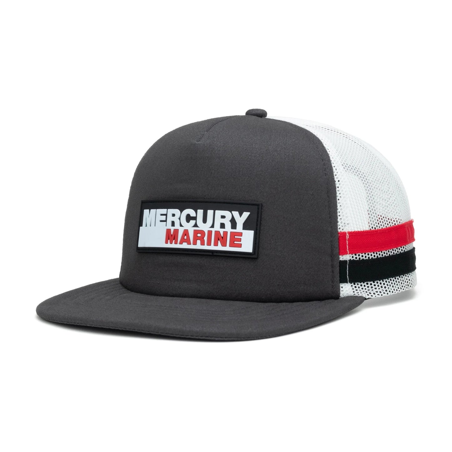 New Mercury Striped Trucker Hat-Gray/White Mesh-Red/Black Stripe