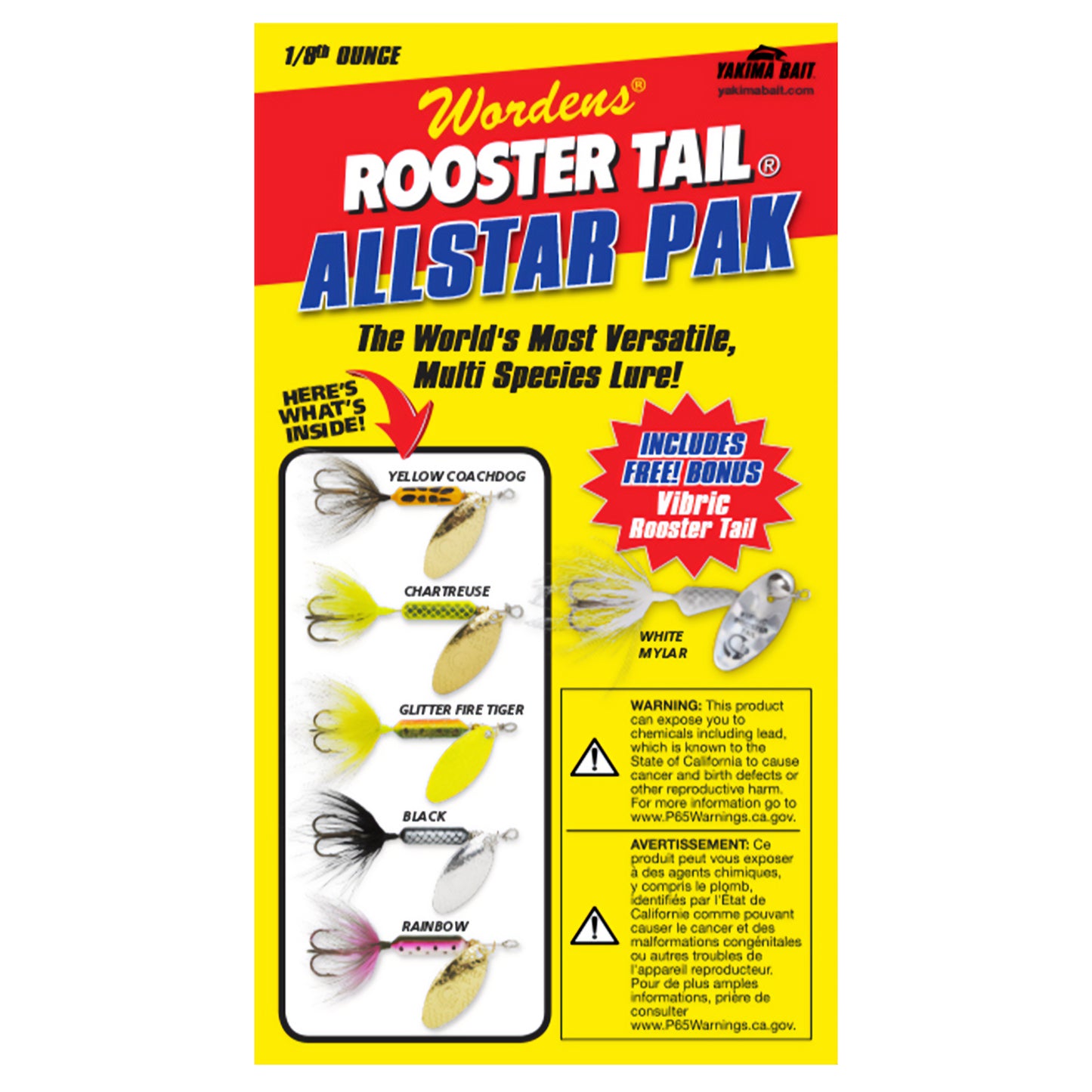 Yakima Rooster Tail Box Kit, 1/8oz ASPk YC/C/GFT/BL/Rb/WM