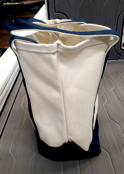 Buck's Island Cotton/Canvas Hand Bag- Khaki/Navy Blue-- 12"x 14"