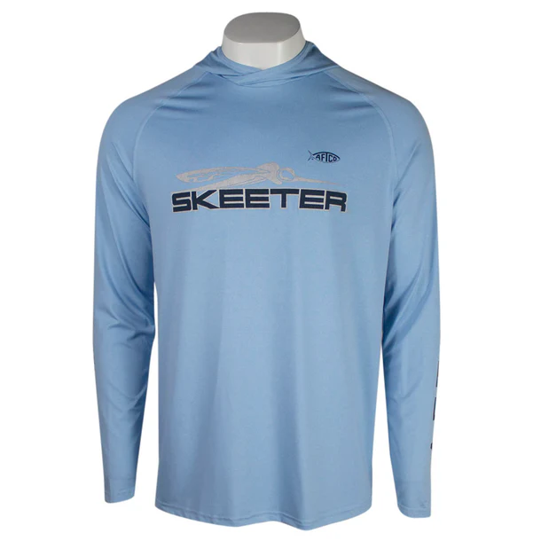 New Authentic Skeeter AFTCO Magnum Blue Heather Samurai Hooded L/S Performance Shirt-