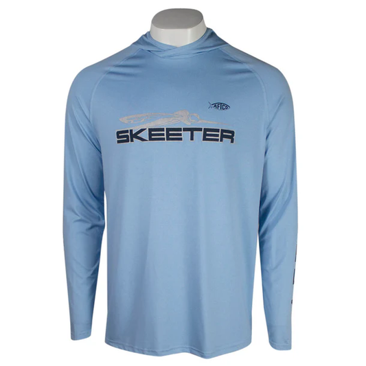 New Authentic Skeeter AFTCO Magnum Blue Heather Samurai Hooded L/S Performance Shirt-