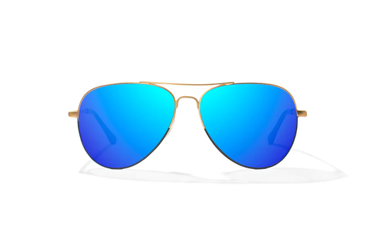 Bajio Soldado Sunglasse-Medium-Gold/Black fade Matte/Blue Glass