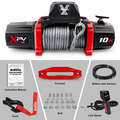 X-Bull 10000lbs. Electric Winch Synthetic Rope Towing Trailer Truck Off-Road Gray