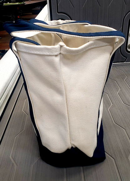 Buck's Island Cotton/Canvas Hand Bag- Khaki/Navy Blue-- 12"x 14"