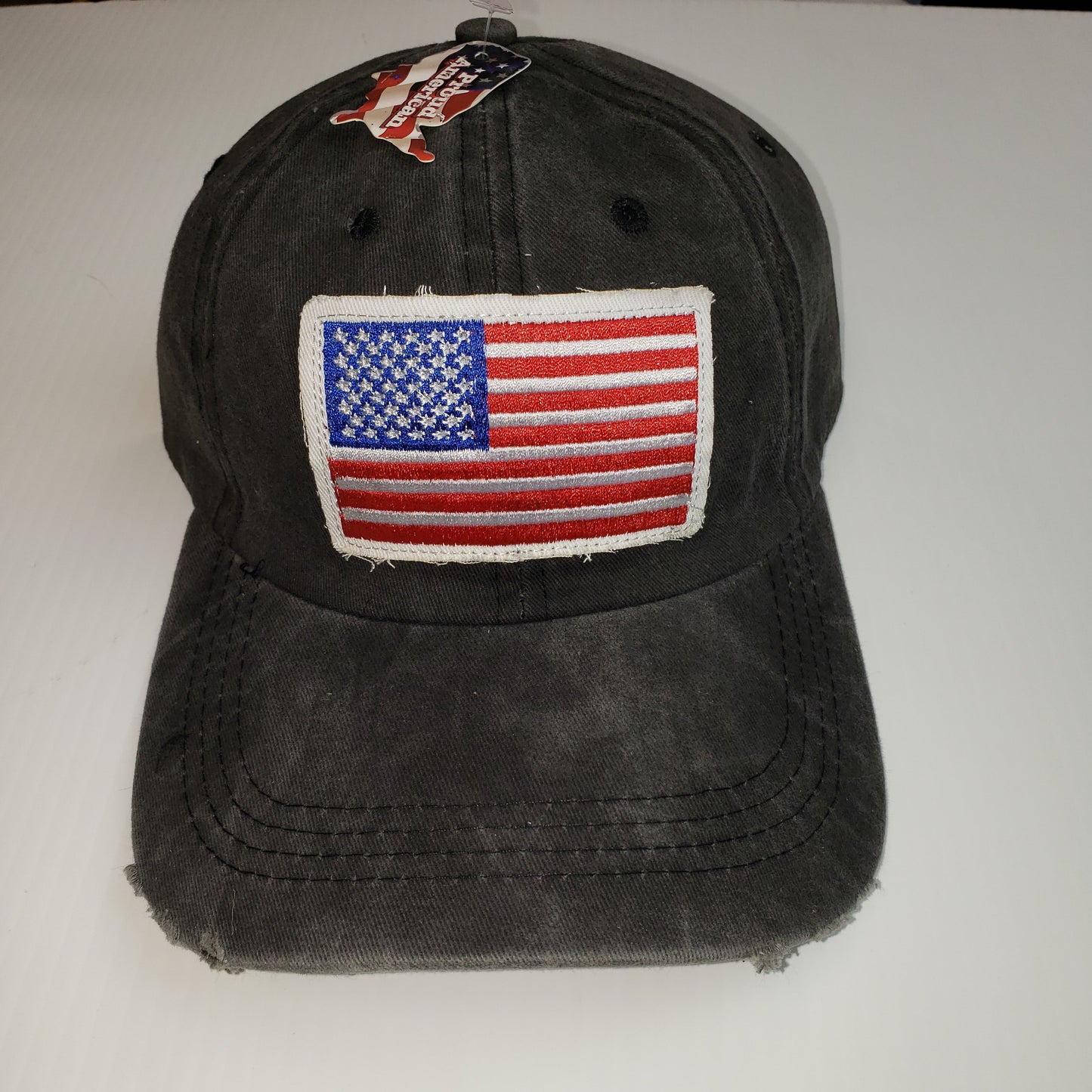 Proud American Distressed Hat w/ American Flag Patch Black