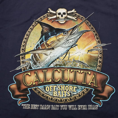 New Authentic Calcutta S/S Shirt-Navy/ Old School Marlin-Chain -Large