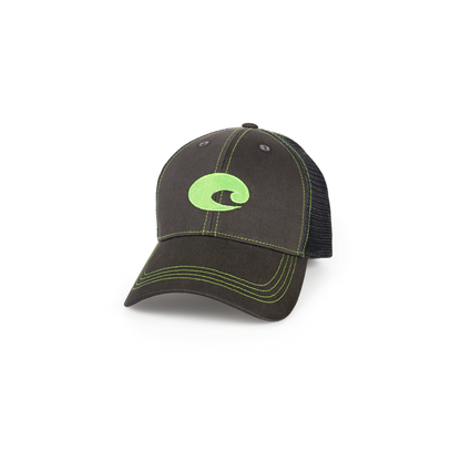 New Authentic Costa C Trucker Hat Adjustable Graphite with Neon C Black Mesh