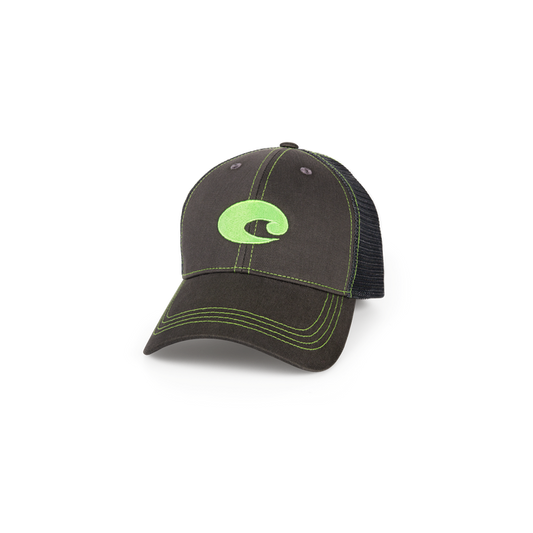New Authentic Costa C Trucker Hat Adjustable Graphite with Neon C Black Mesh