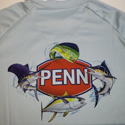 Penn Long Sleeve Performance Shirt Light Blue w/ Fish Around Logo Medium