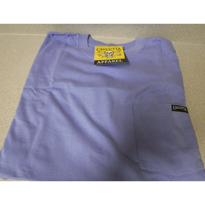 New Authentic Calcutta Short Sleeve Shirt/ Front Pocket/ Back White Original Logo with P.I.T.B/  Periwinkle Medium