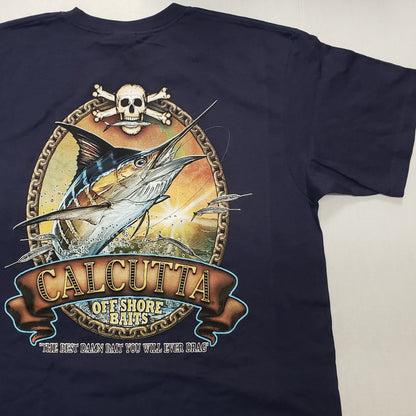 New Authentic Calcutta S/S Shirt-Navy/ Old School Marlin-Chain -Large