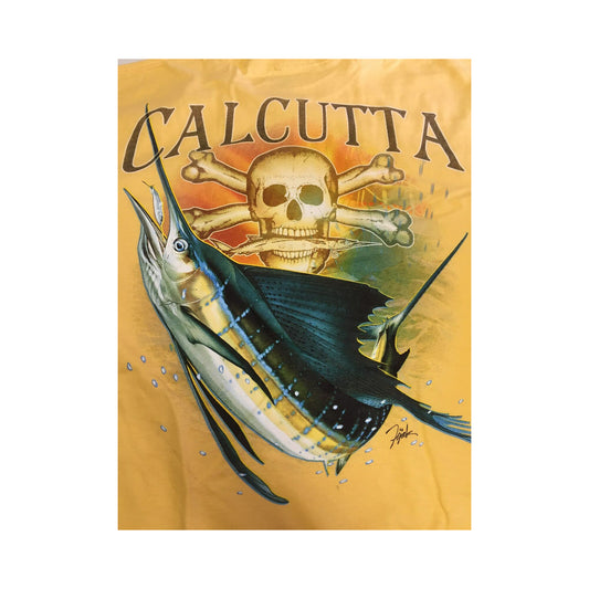 New Authentic Calcutta Short Sleeve Shirt  Gold/ Front Pocket/ Back Sailfish  2XL
