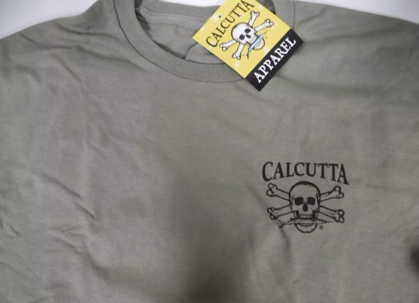 New Authentic Calcutta Short Sleeve Shirt Brown/ Front Original Logo/ Back Vintage Best Bait Large