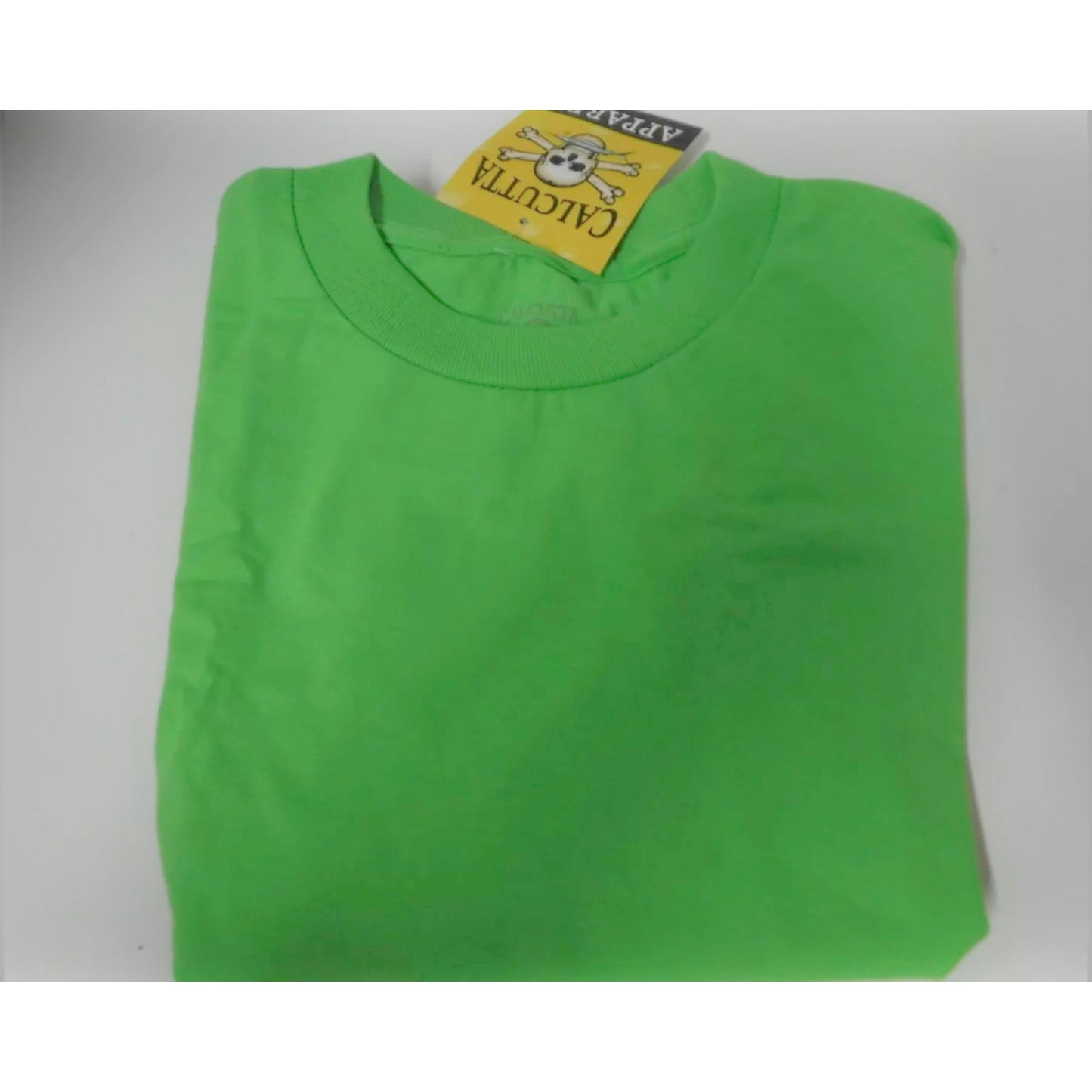 New Authentic Calcutta Short Sleeve Shirt  Lime Green/ Back White Original Logo KIDS Small