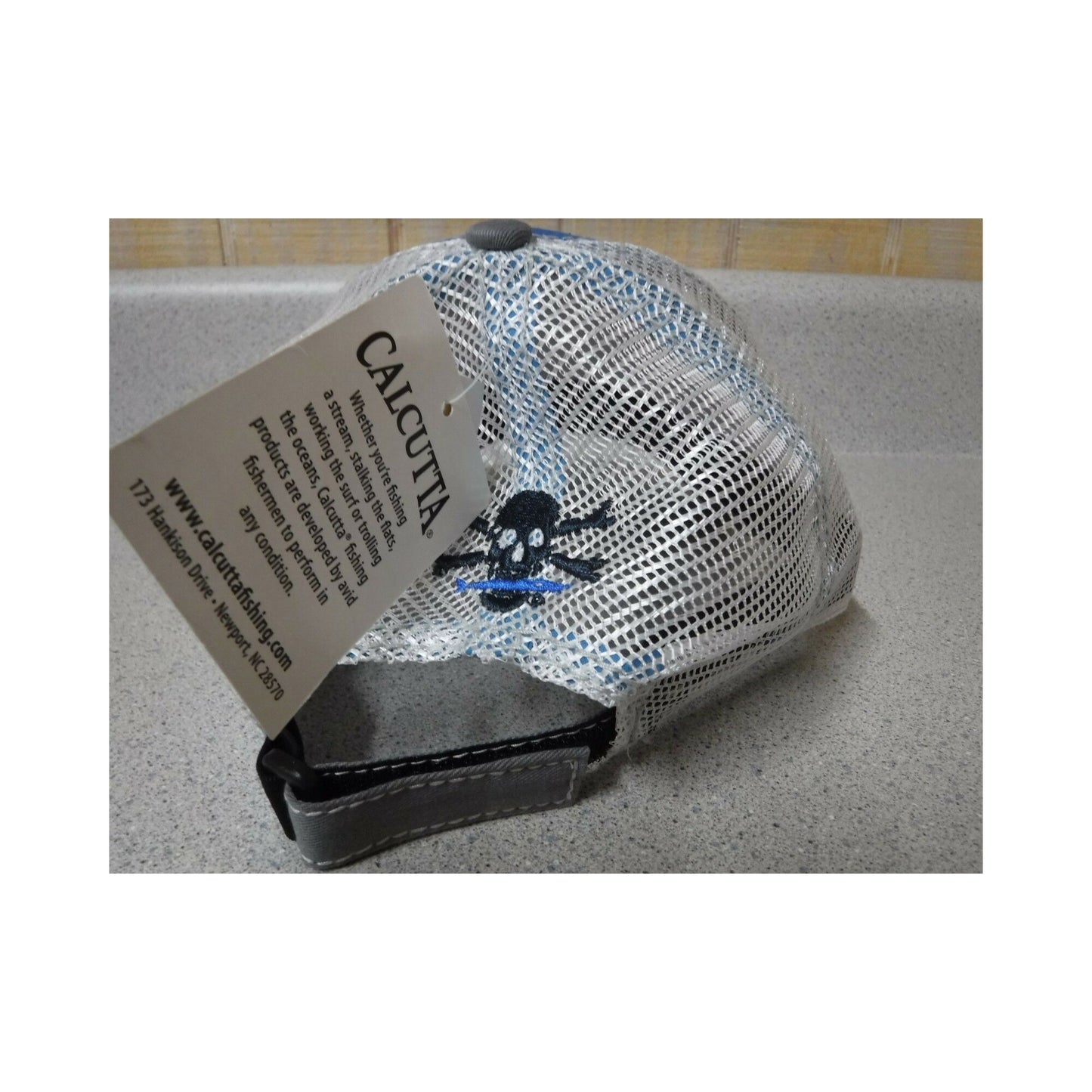 New Authentic Calcutta Hat Blue with Marlin on Front/ Gray Bill/ White Mesh