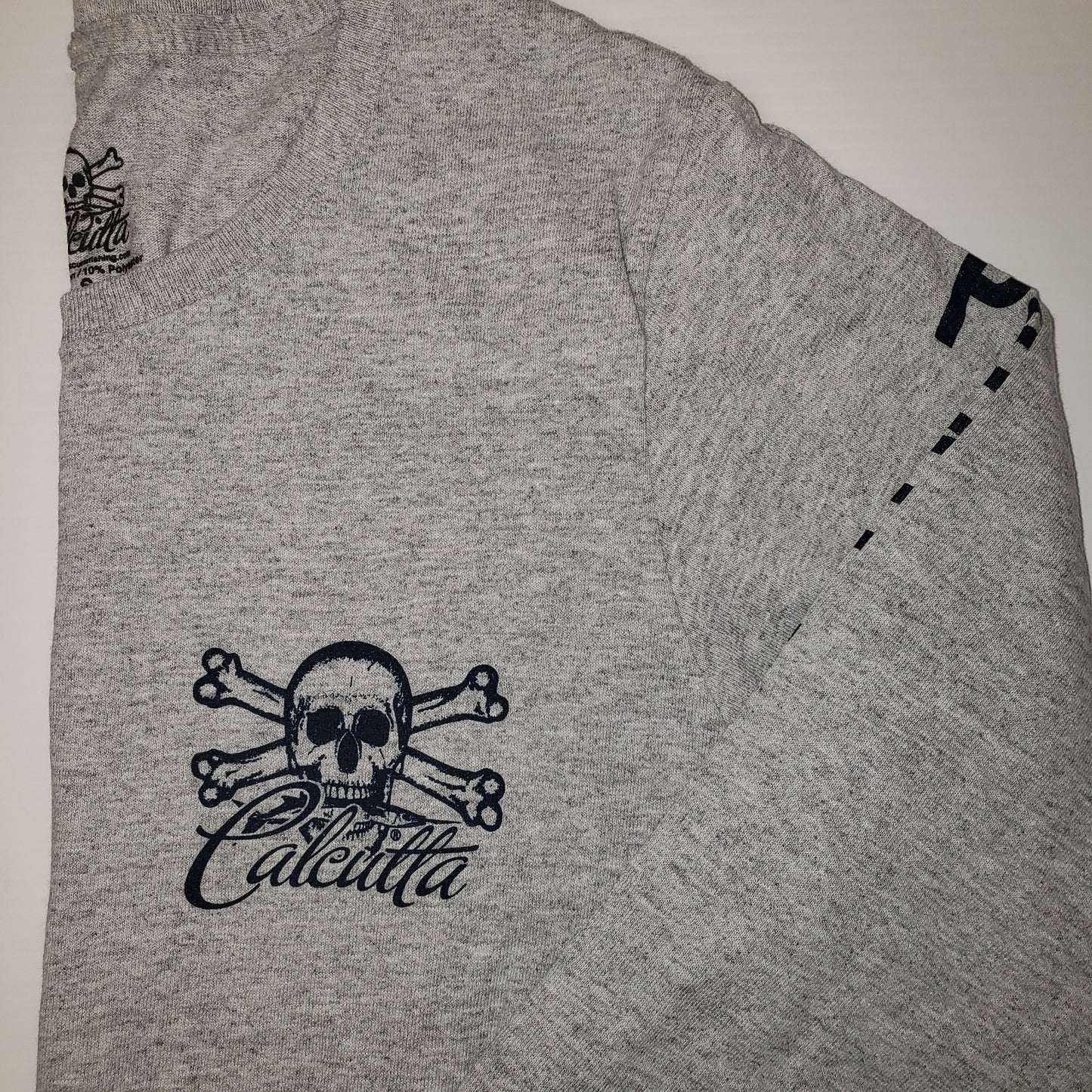 New Authentic Calcutta Small Long Sleeve Shirt Heather Gray  / Navy Original Logo Front and Back
