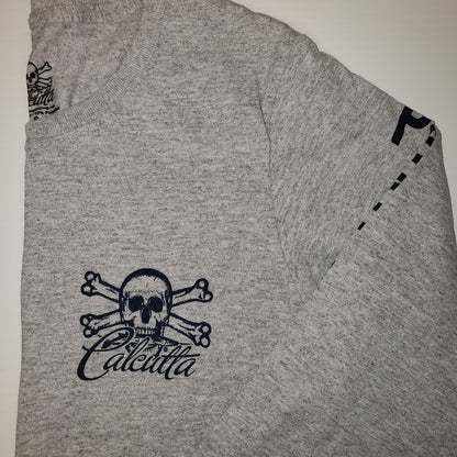 New Authentic Calcutta Small Long Sleeve Shirt Heather Gray  / Navy Original Logo Front and Back