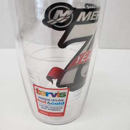 New Authentic Mercury Marine Tervis Tumbler Clear w/ 75 yr est 1939 16 oz