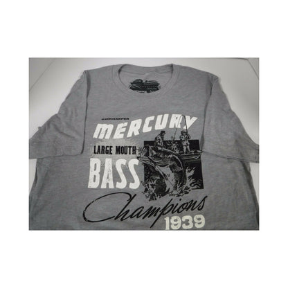 New Authentic Mercury Marine Short Sleeve Shirt Gray w/ Bass Fishing Champions 1939 Large