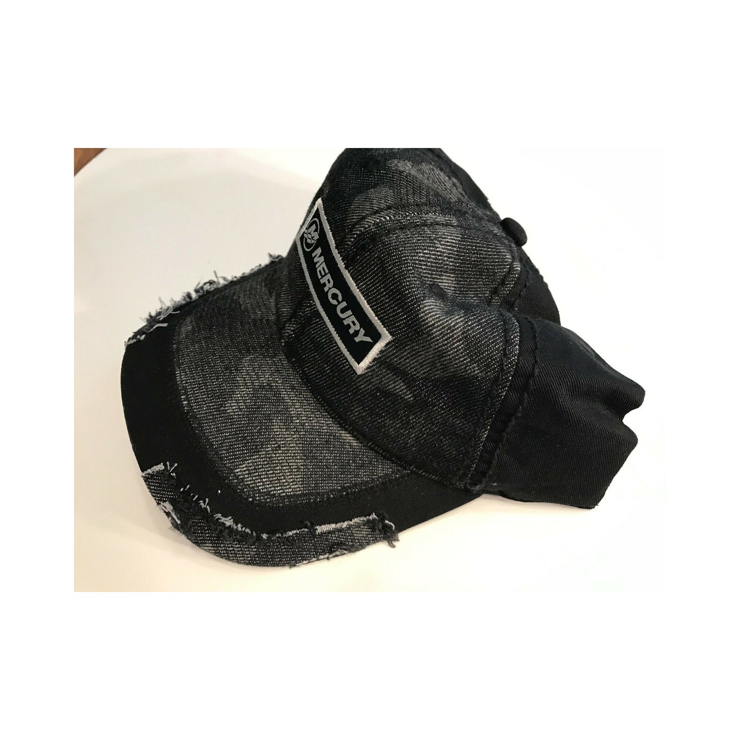 Authentic Mercury Marine Hat Frayed Black and Gray Camo