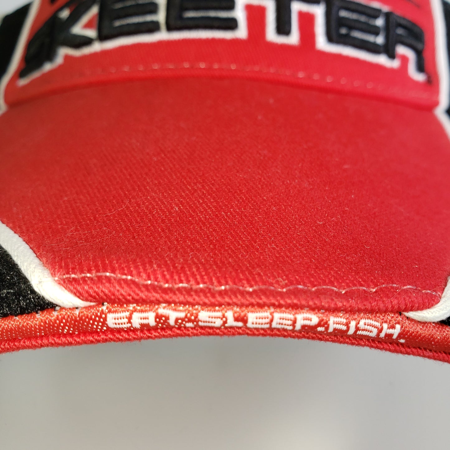 New Authentic Skeeter Visor Adjustable  Red/ Black Down Center/ Eat Sleep Fish on Band