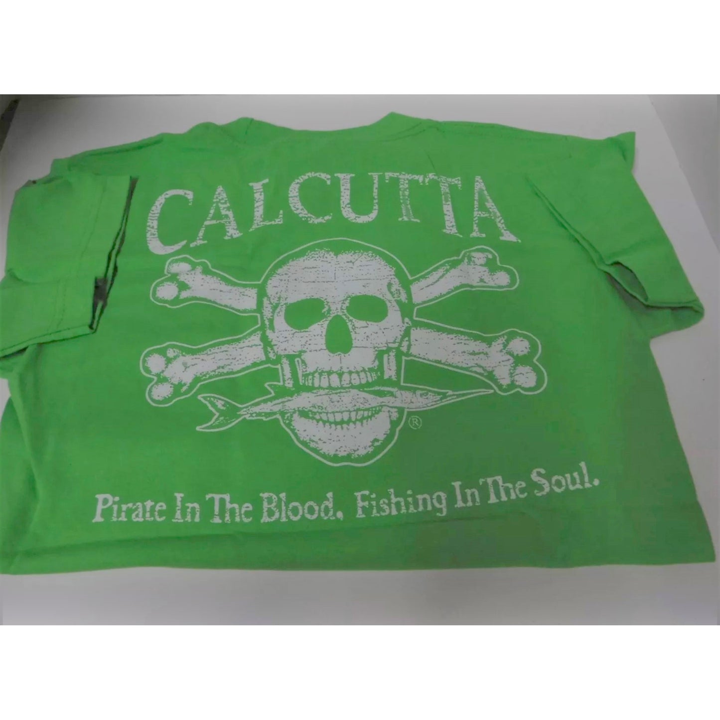 New Authentic Calcutta Short Sleeve Shirt  Lime Green/ Back White Original Logo KIDS Small