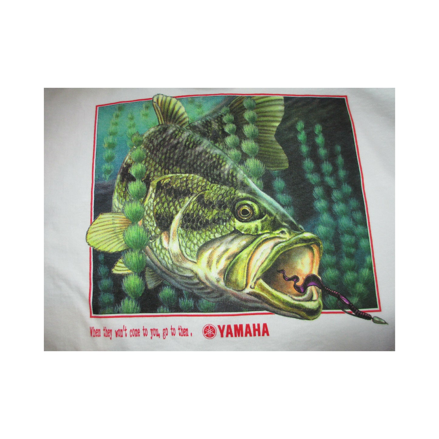 New Yamaha Short Sleeve T-shirt White w/ Front Pocket w/ Yamaha Logo/ Back Bass Fish Medium
