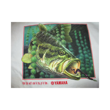 New Yamaha Short Sleeve T-shirt White w/ Front Pocket w/ Yamaha Logo/ Back Bass Fish XL