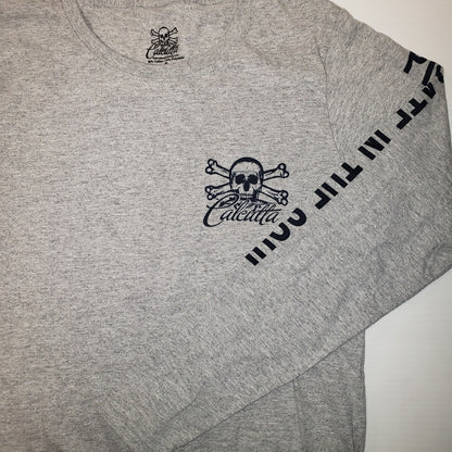 New Authentic Calcutta Small Long Sleeve Shirt Heather Gray  / Navy Original Logo Front and Back